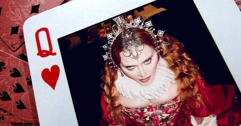 A screenshot from Madonna's Instagram post showing her dressed up as Queen Elizabeth I for Halloween