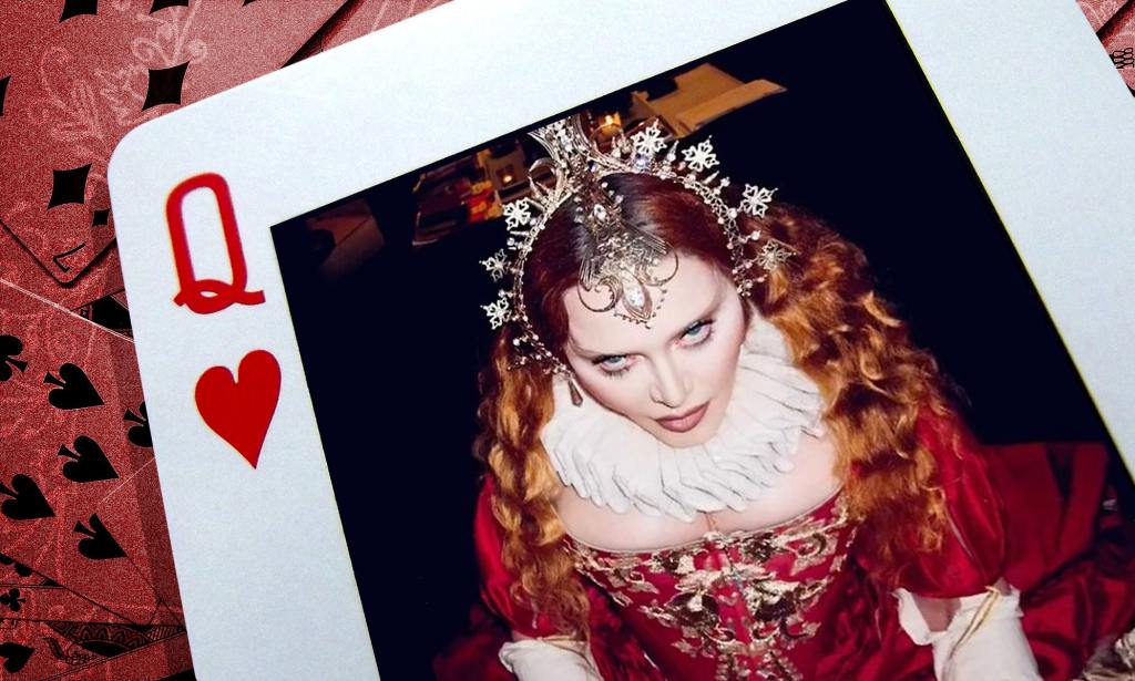 A screenshot from Madonna's Instagram post showing her dressed up as Queen Elizabeth I for Halloween