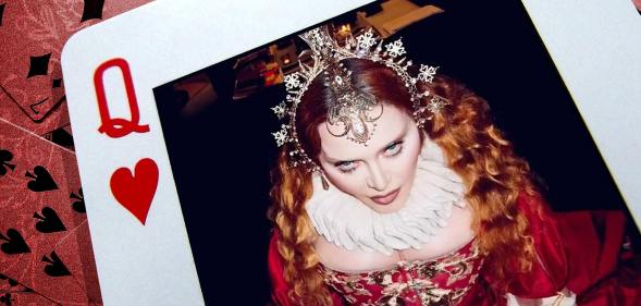 A screenshot from Madonna's Instagram post showing her dressed up as Queen Elizabeth I for Halloween
