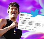 Omar Apollo and a screenshot of his 'i be sucking dick' tweet