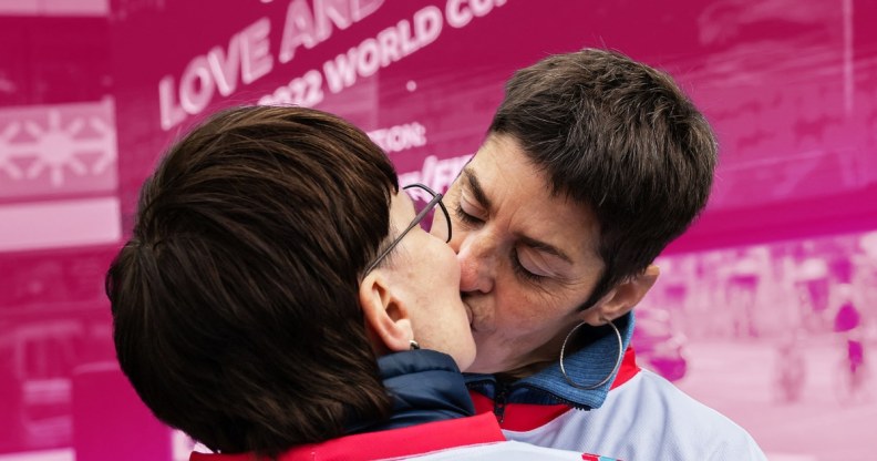 Two people kiss in protest at Qatar laws