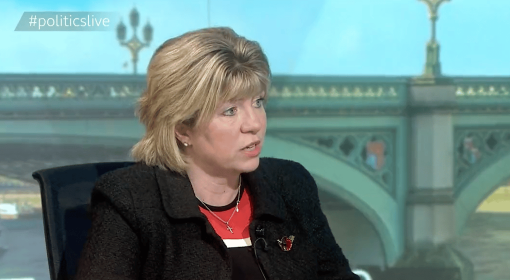 A screenshot of minister for women Maria Caulfield from BBC's Politics Live show