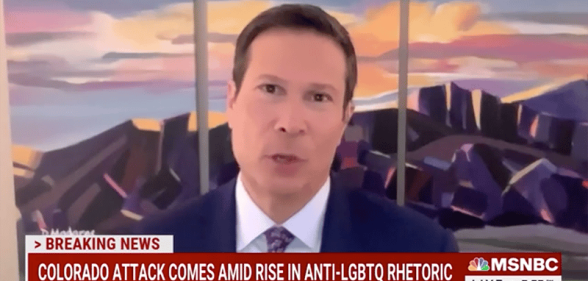 A screenshot from a live MSNBC news broadcast shows former FBI chief Frank Figliuzzi dressed in a navy suit as he discusses the Colorado Springs shooting