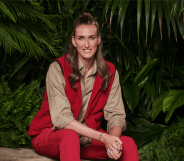 A promotional photo of England Lioness Jill Scott sitting in a jungle setting for the series I'm a Celebrity, Get Me Outta Here