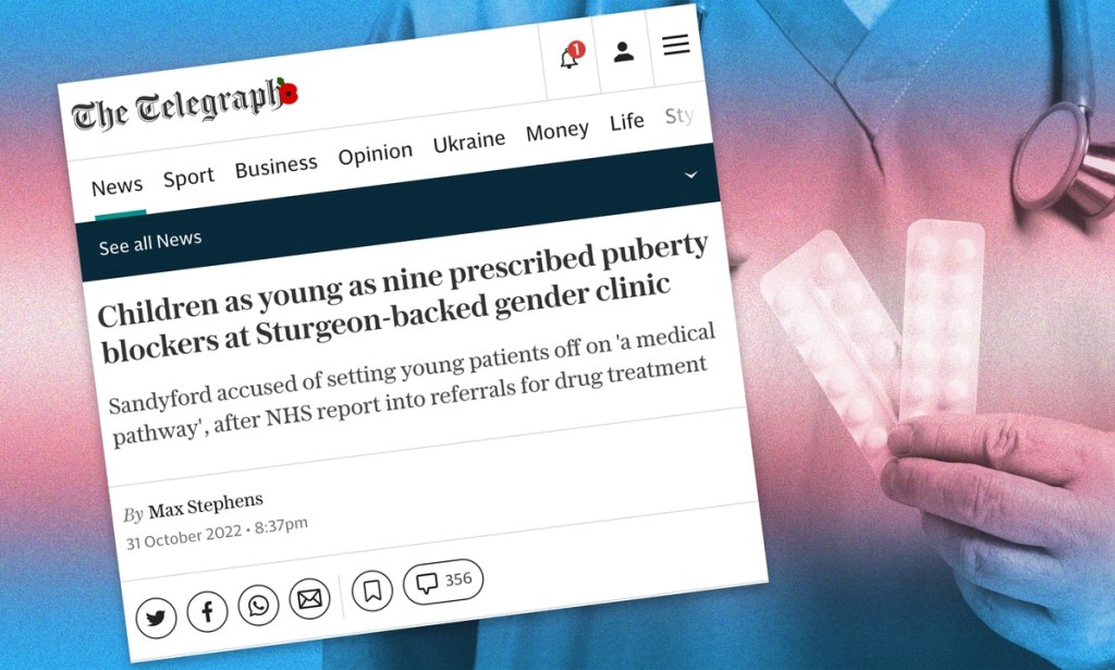 A Telegraph article titled Children as young as nine prescribed puberty blockers at Sturgeon-backed gender clinic