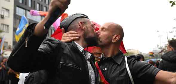 A kiss during EuroPride in Belgrade, Serbia.