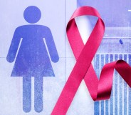 Women's toilets and breast cancer ribbon