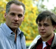 A still from Eastenders showing gay characters Colin Russell and Barry Clark - played by Michael Cashman and Gary Hailes