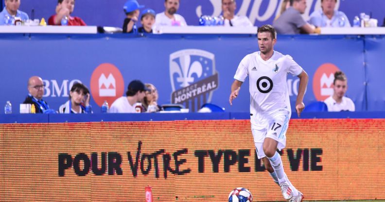 Collin Martin of Minnesota United FC runs the ball against the Montreal Impact during the MLS game at Saputo Stadium on July 6, 2019.
