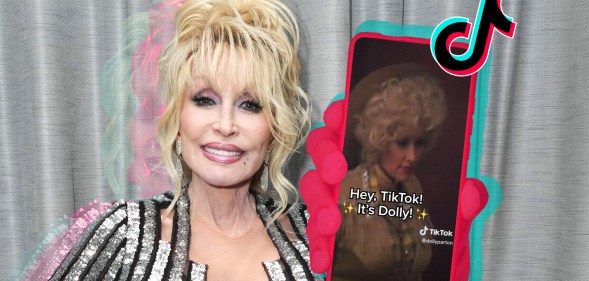 Dolly Parton and an image of a phone with her TikTok page open