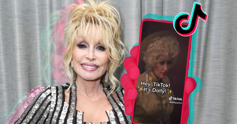 Dolly Parton and an image of a phone with her TikTok page open