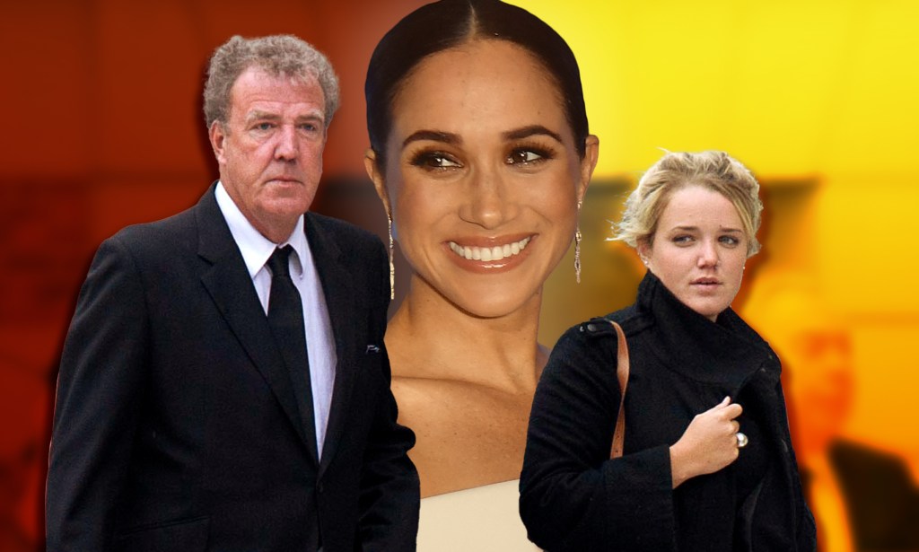 Jeremy Clarkson pictured in a mock-up graphic with Meghan, the Duchess of Sussex, and his daughter Emily Clarkson