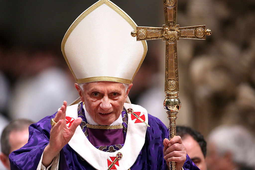 Pope Benedict XVI leads the Ash Wednesday service at the St. Peter's Basilica on February 13, 2013 in Vatican City, Vatican. Ash Wednesday opens the liturgical 40-day period of Lent, a time of prayer, fasting, penitence and alms giving leading up to Easter.