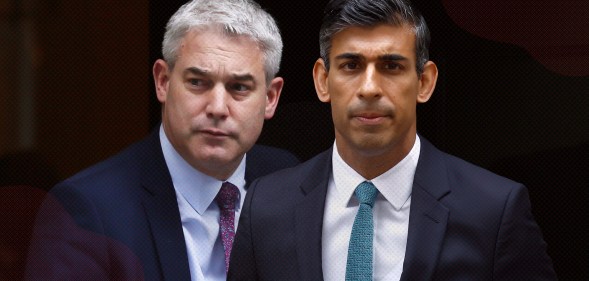Health secretary Steve Barclay pictured on the left with prime minister Rishi Sunak on the right. Both are pictured against an edited black background.