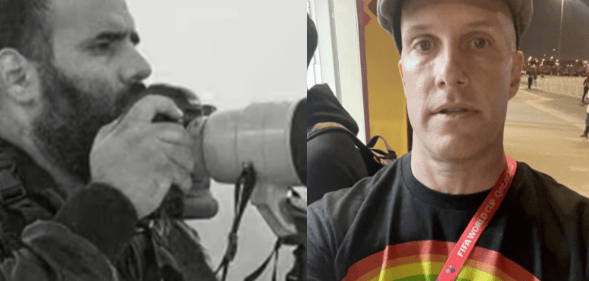 Composite photo of Khalid al-Misslam and Grant Wahl, two journalists who "died suddenly" while reporting at the World Cup in Qatar