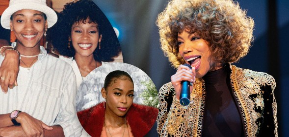 Collage of the real-life Whitney and Robyn, Naomi as Whitney and Nafessa Williams as Robyn