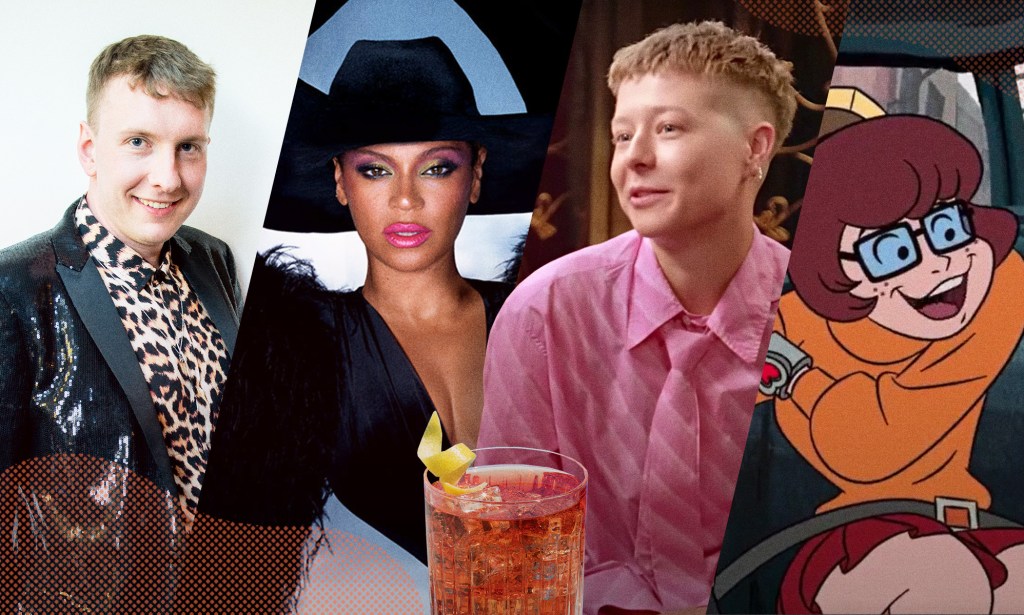 Collage of Joe Lycett, Beyonce, Emma D'Arcy and Velma