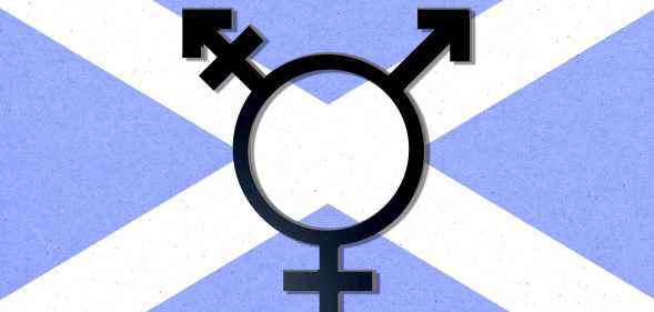 The Scottish flag with a combined male and female symbol