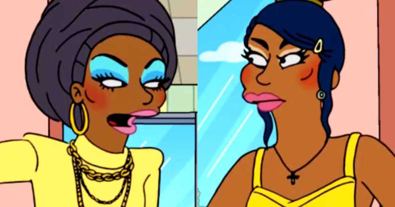 Bob the Drag Queen and Monet X Change as Simpsons characters