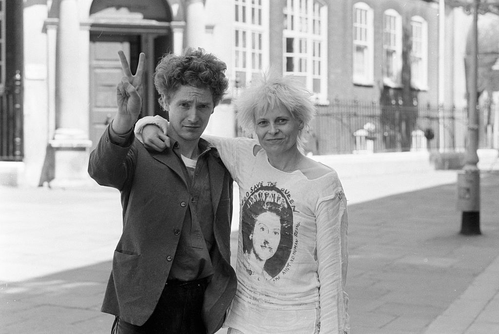 Black and white photo of Vivienne Westwood and Malcolm McLaren