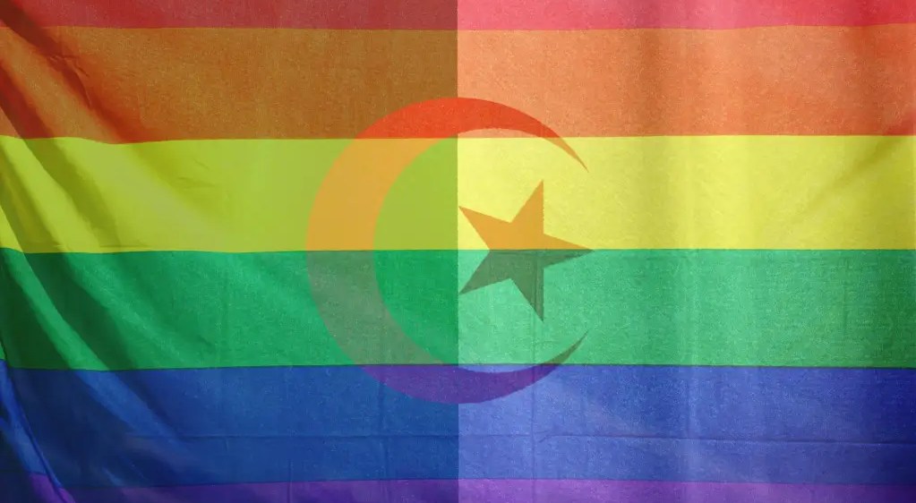 An image of an Algerian flag overlaid with a Pride flag