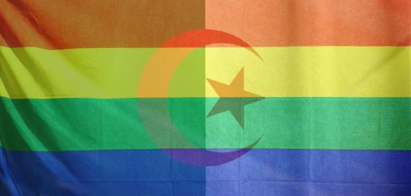An image of an Algerian flag overlaid with a Pride flag