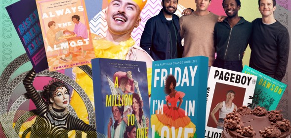 (From left to right) Books: Bisexual men exist, Always The Almost, A Million to One, Friday I'm In Love, Page Boy and The Shadown Cabinet HMRC. Theatre shows: KURIOS, A Little Life and The Great British Bake Off. LGBTQ+ Books and Theatre to watch in 2023.