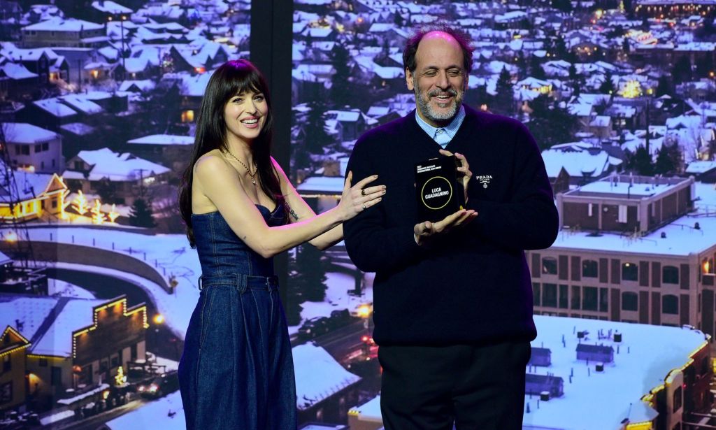 Dakota Johnson presents the International Icon Award to Luca Guadagnino at the 2023 Sundance Film Festival – Opening Night dinner