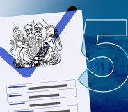 A graphic shows an official looking government form placed against a blue-tinted faded background. On the form is a blue tick with the number '5' placed to the right