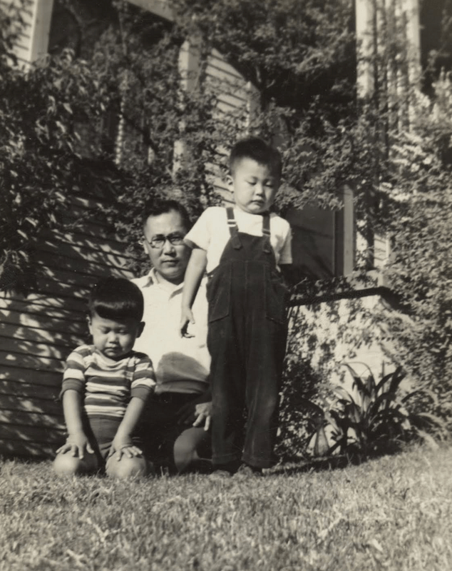 George Takei as a child standing next to his father and brother