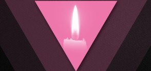 An illustration of a pink triangle with a candle lit