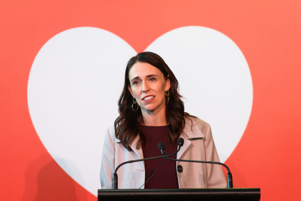 Jacinda Ardern speaks to the media at the reception for the first Trans-Tasman bubble flight from Australia to Wellington on April 19, 2021.