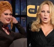On the left: Jinkx Monsoon on Late Night with Seth Meyers. On the right: Jennifer Coolidge on the red carpet at the Critics Choice Awards.