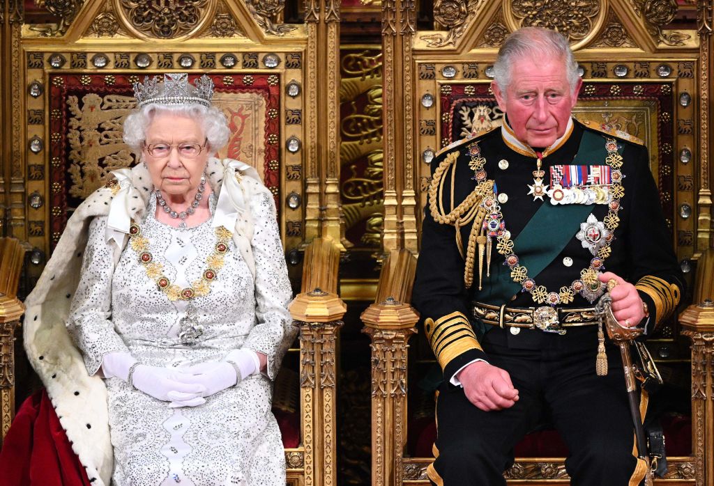 King Charles III, then Prince of Wales, pictured with Queen Elizabeth II before her death at the opening of parliament in 2019.