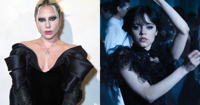 Lady Gaga (L) and Wednesday (R). (Getty/Netflix)