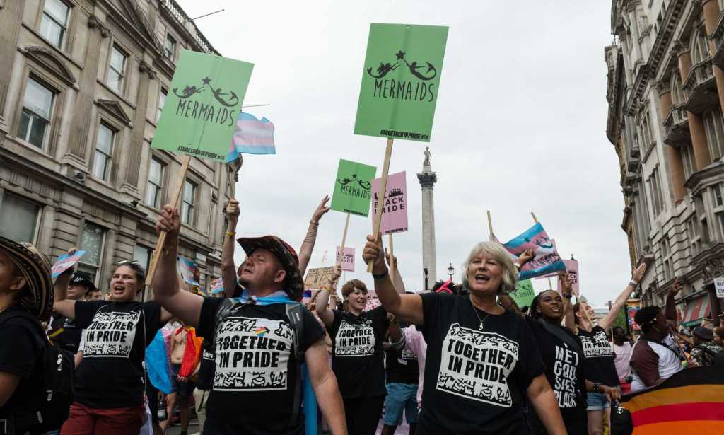Mermaids staff at a Pride event