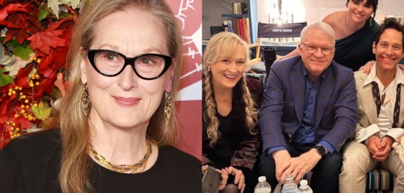 Meryl Streep (L) joins the cast for Only Murders in the Building. (Getty/Twitter/@GomezSource)