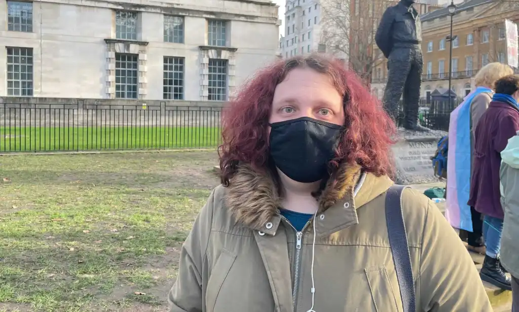Michelle Snow at London trans protest at Downing Street