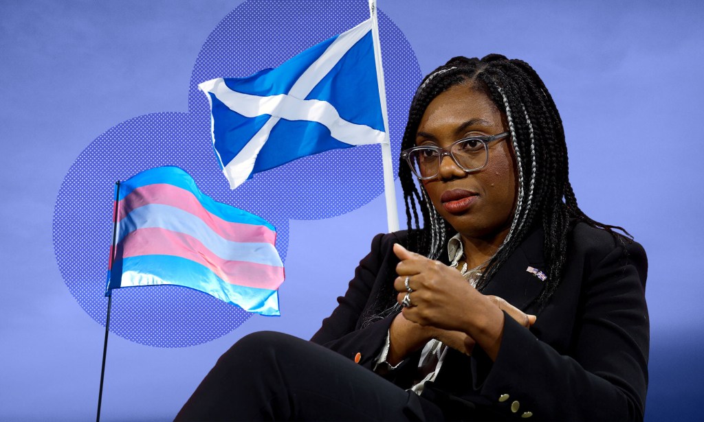 Kemi Badenoch, trans flag and Scotland flag