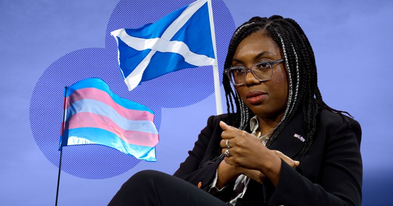 Kemi Badenoch, trans flag and Scotland flag