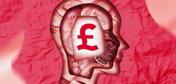 An illustration showing the outline of a person's head, with money and a pound sign inside
