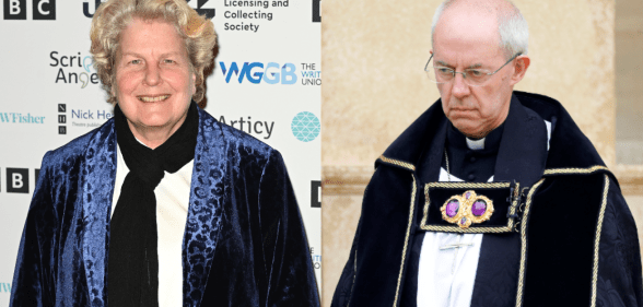 The Archbishop of Canterbury Justin Welby in a photo composition with comedian Sandi Toksvig