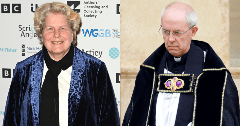 The Archbishop of Canterbury Justin Welby in a photo composition with comedian Sandi Toksvig
