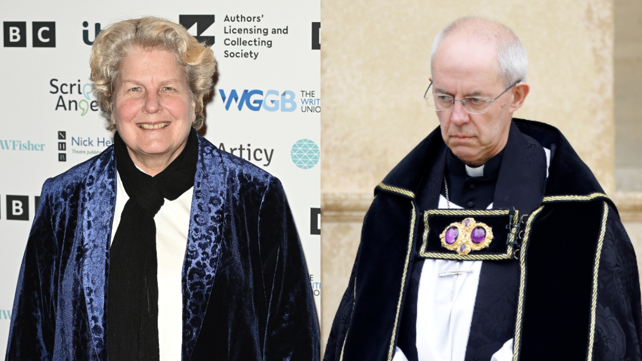 The Archbishop of Canterbury Justin Welby in a photo composition with comedian Sandi Toksvig