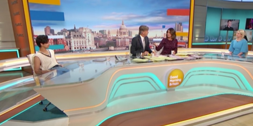Good Morning Britain  hosts Richard Madeley and Susanna Reid (centre) with guests  Shivani Dave (left) and journalist Alex Phillips (right)