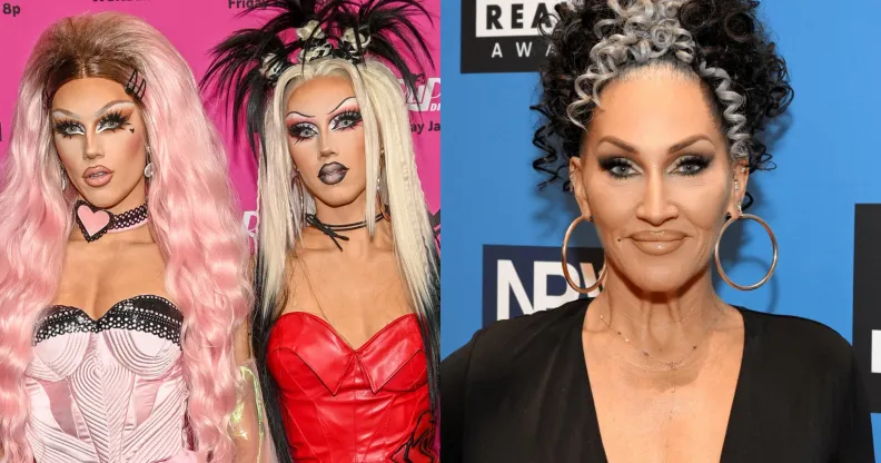 Drag Race season 15 stars Sugar and Spice (left) and judge Michelle Visage
