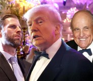 Collage of images of Eric Trump, Donald Trump and Rudy Giuliani wearing suits at a party