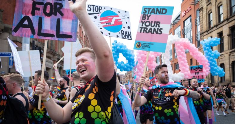 A group of trans activists celebrate during a Pride festival