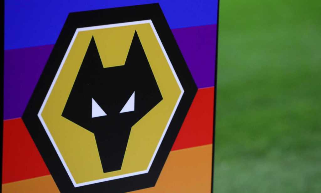 he Wolverhampton Wanderers crest is seen on Stonewall Rainbow Laces campaigning on the ball plinth