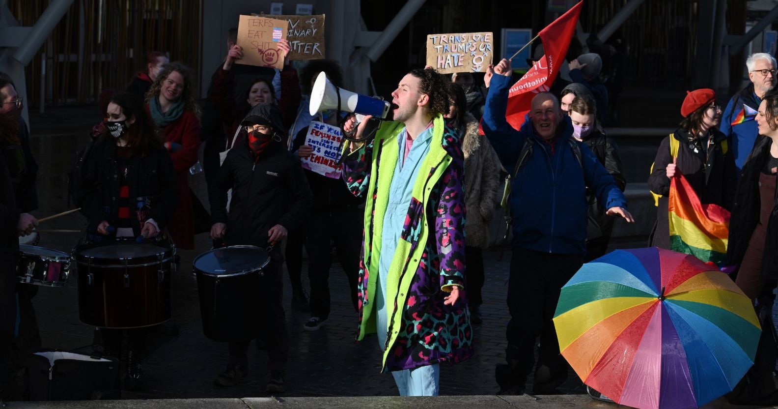 Cabaret Against The Hate Speech join pro-trans allies outside Scottish Parliament